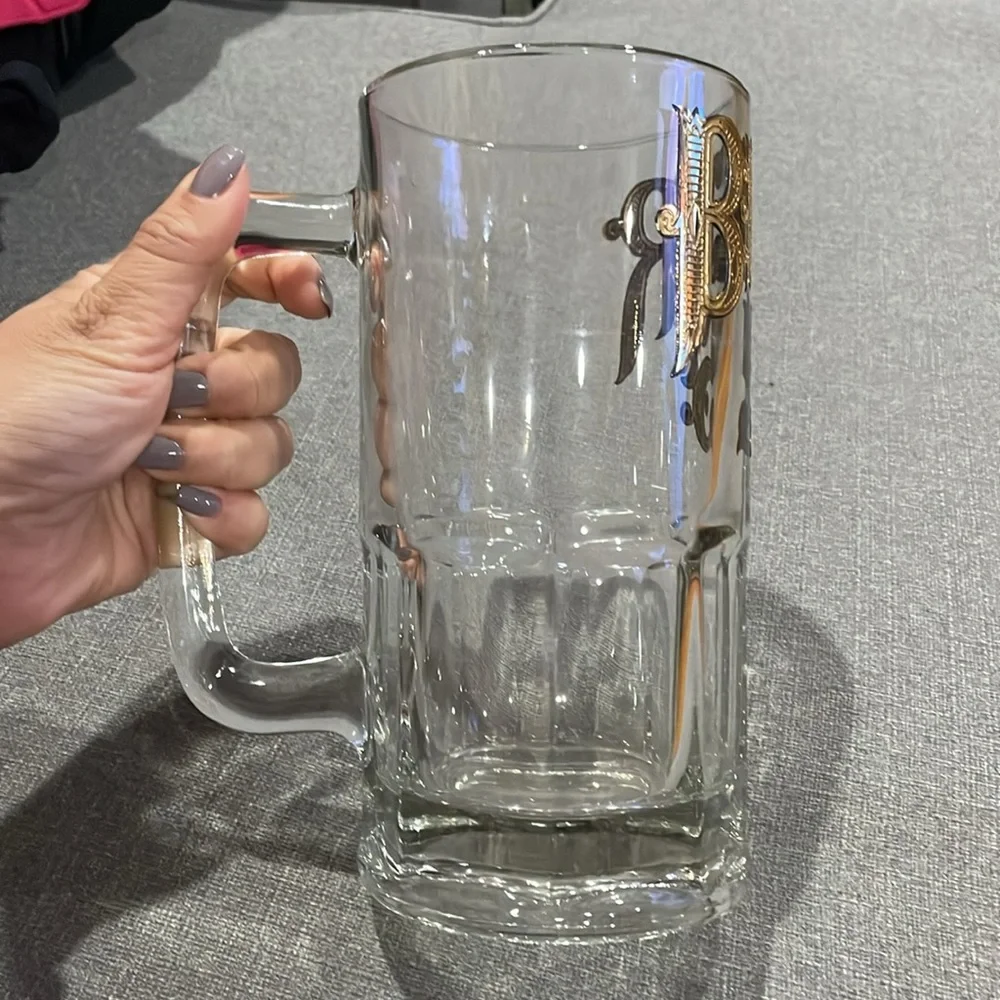 Clear Vintage Glass Beer Mug Stein Gold Letters Beer 5 Cents